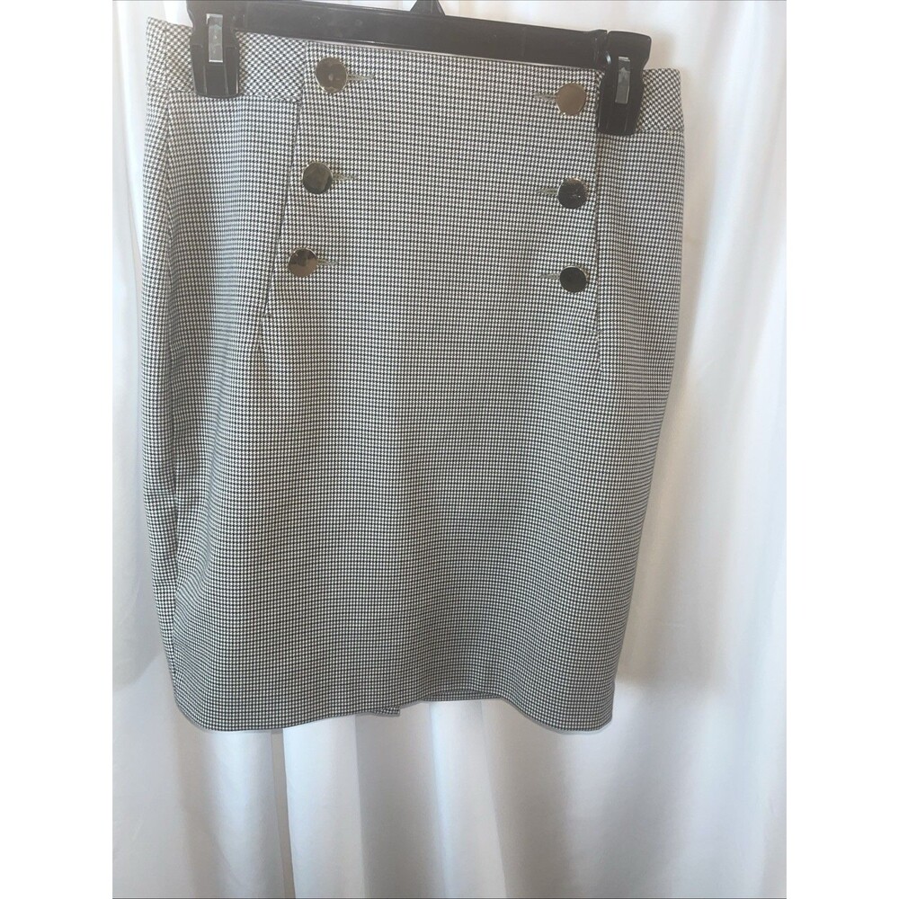 H&M Houndstooth Button Front Women’s Mini Pencil Skirt Size 4 Officesiren